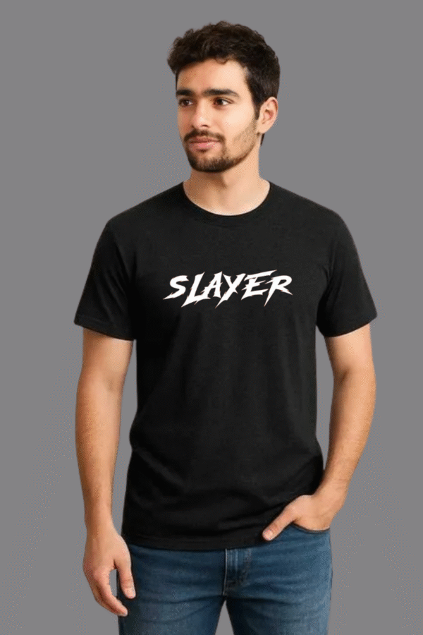 Men’s Black SLAYER Typography T-Shirt – Half Sleeve, Regular Fit, Casual Streetwear