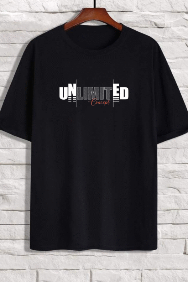 Men's Oversized Black T-Shirt – "UNLIMITED Concept" Graphic Print | 100% Cotton Casual Tee