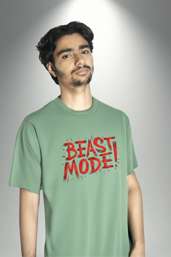 Sage Green Oversized Graphic T-Shirt for Men | Beast Mode & Dragon Sword Print