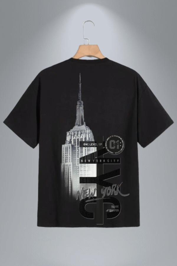 Men’s Oversized Black T-Shirt | Streetwear Cotton Tee with Resilient & NYC Graphic Print